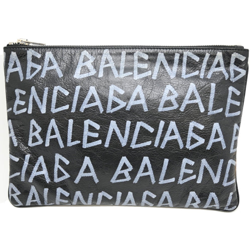 Balenciaga Black White Leather Clutch