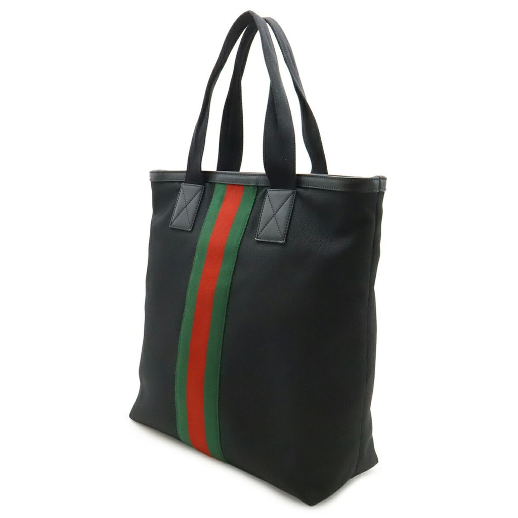 Gucci Sherry Line Black Green Red Color Nylon Canvas Leather Shoulder Bag Tote Bag (Pre-Owned)