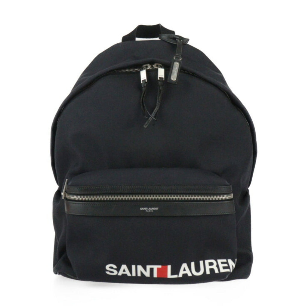 Yves Saint Laurent Black Canvas Leather Backpack Handbag (Pre-Owned)