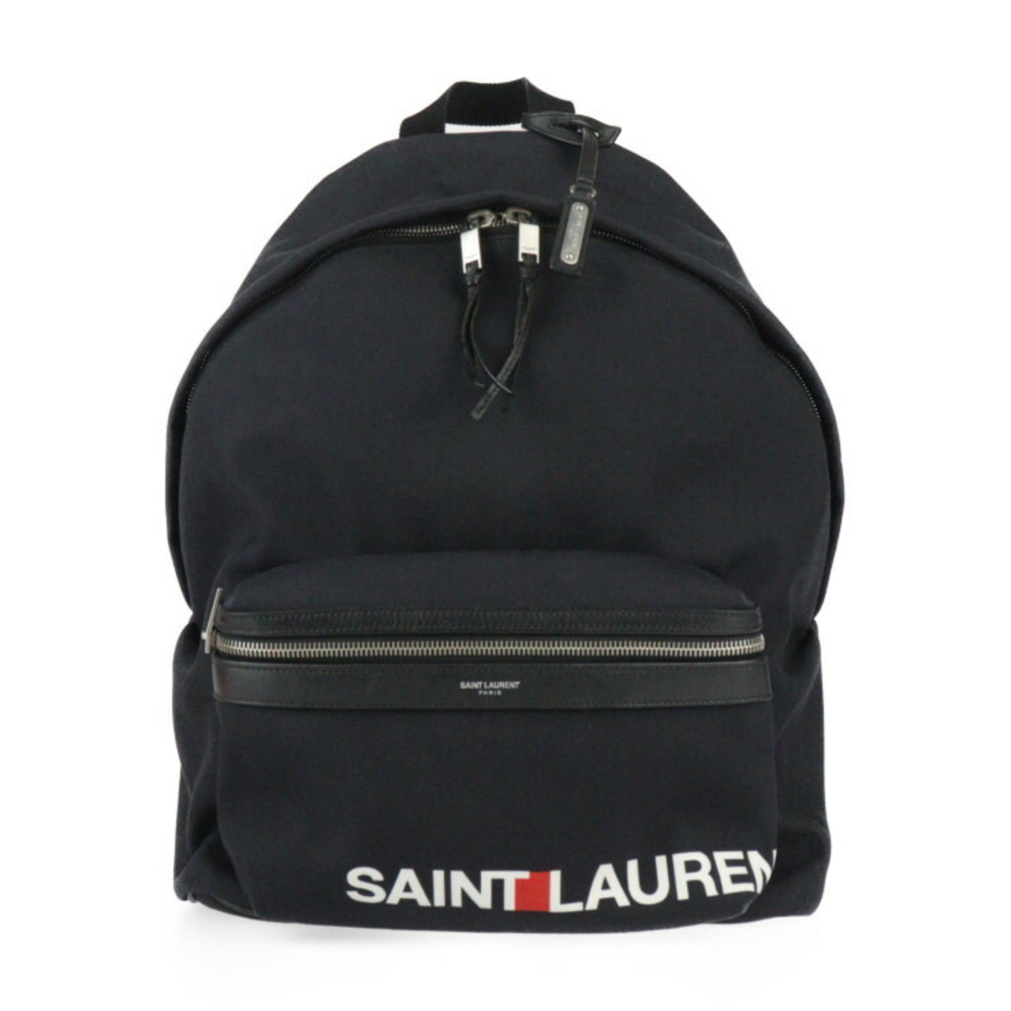 Yves Saint Laurent Black Canvas Leather Backpack Handbag (Pre-Owned)