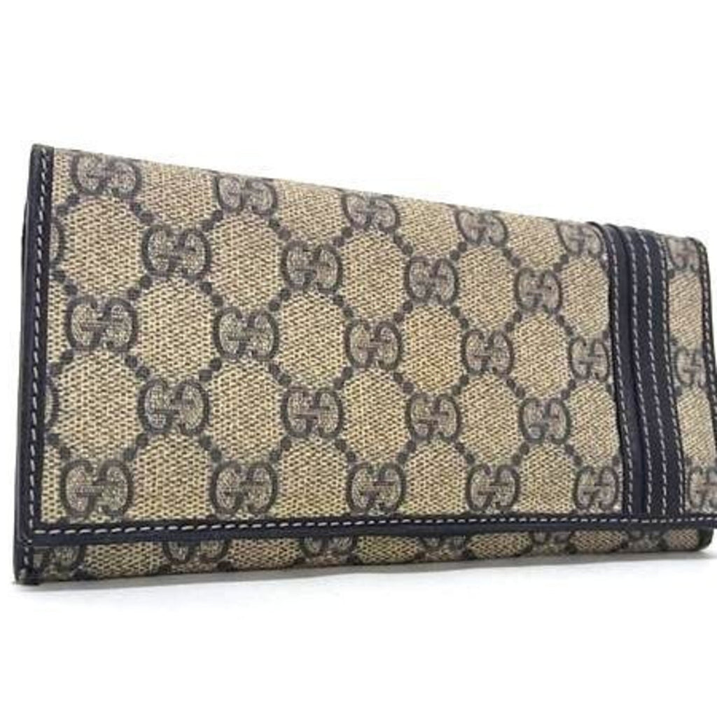 Gucci Brown Navy Gg Supreme Leather Long Wallet (Bi-Fold) (Pre-Owned)