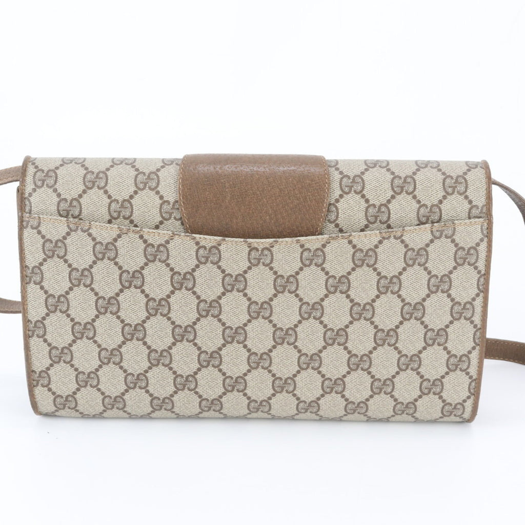 Gucci Beige Brown Leather Coated Canvas Handbag Shoulder Bag Tote Bag (Pre-Owned)
