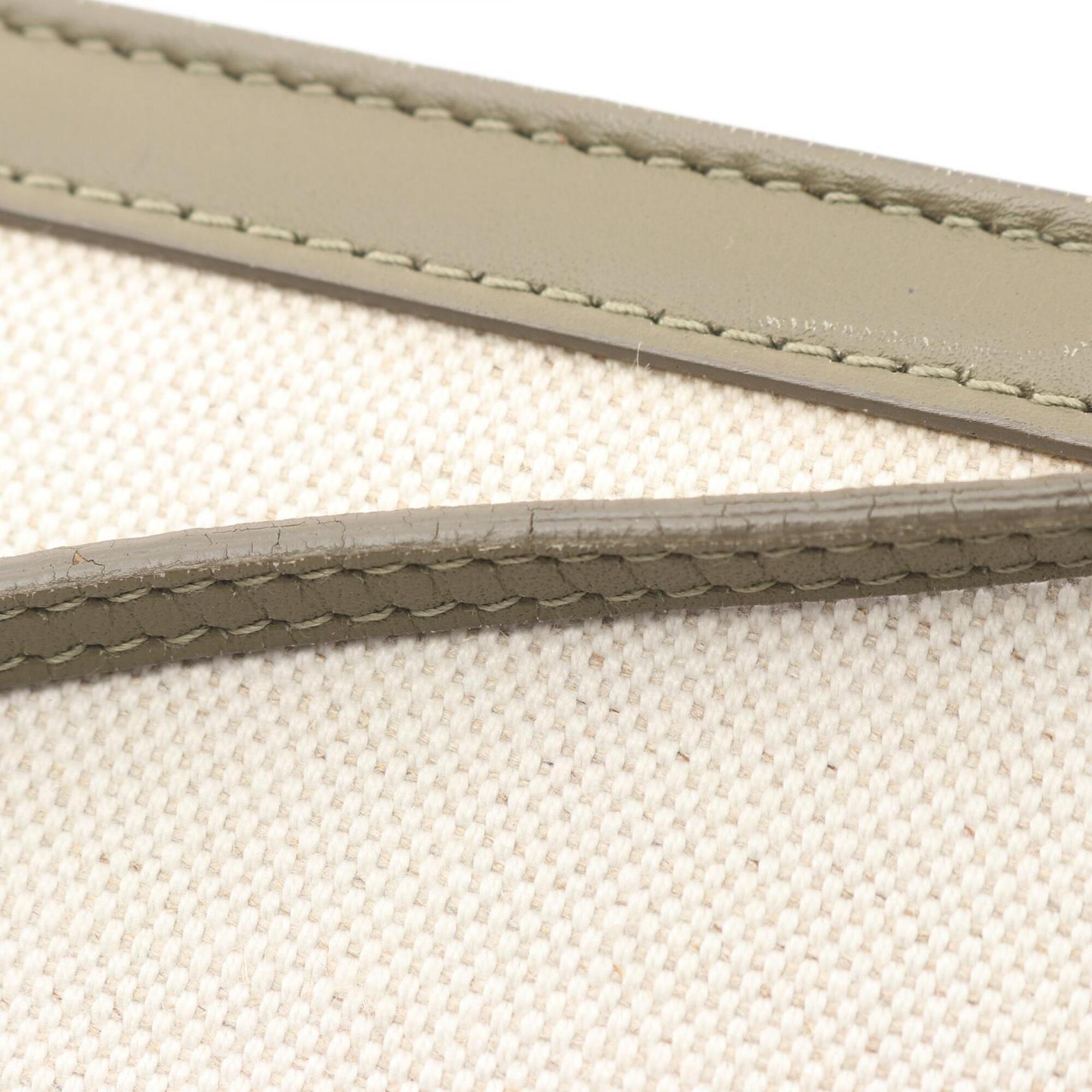 Balenciaga Khaki White Canvas Leather Handbag Pochette Shoulder