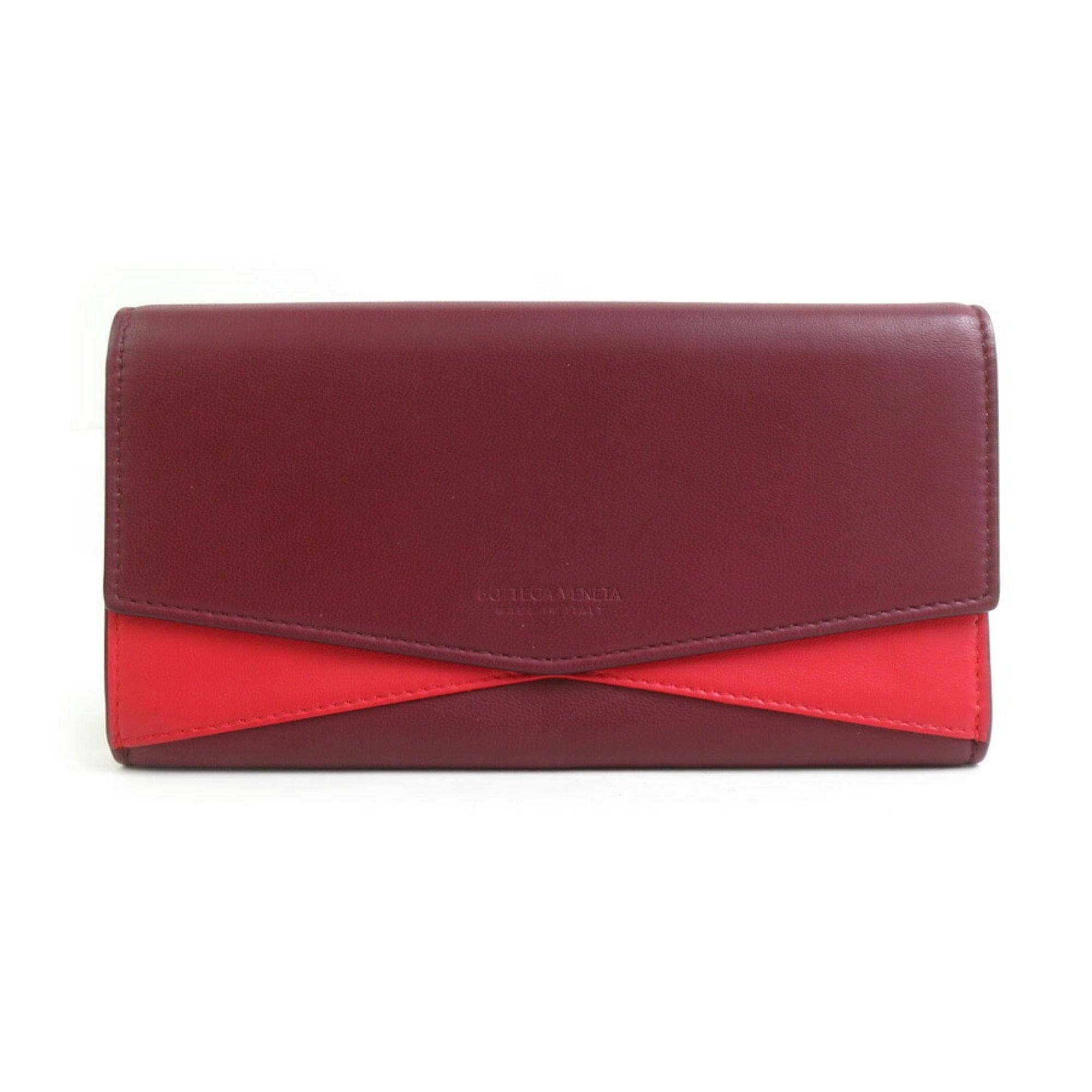 Bottega Veneta Bordeaux Red Color Leather Long Wallet (Bi-Fold)
