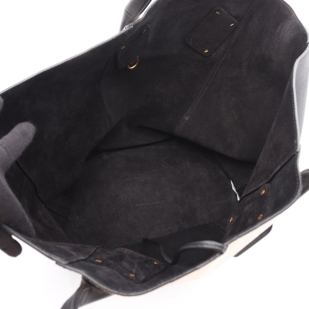 Bottega Veneta Black Ivory Leather Canvas Pouch Tote Bag