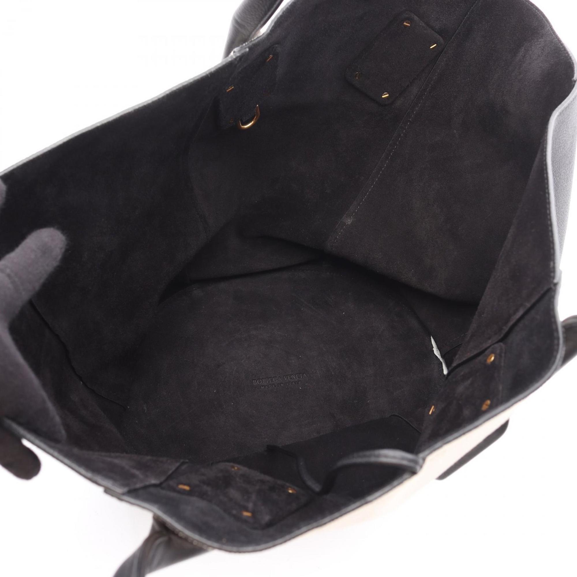 Bottega Veneta Black Ivory Leather Canvas Pouch Tote Bag