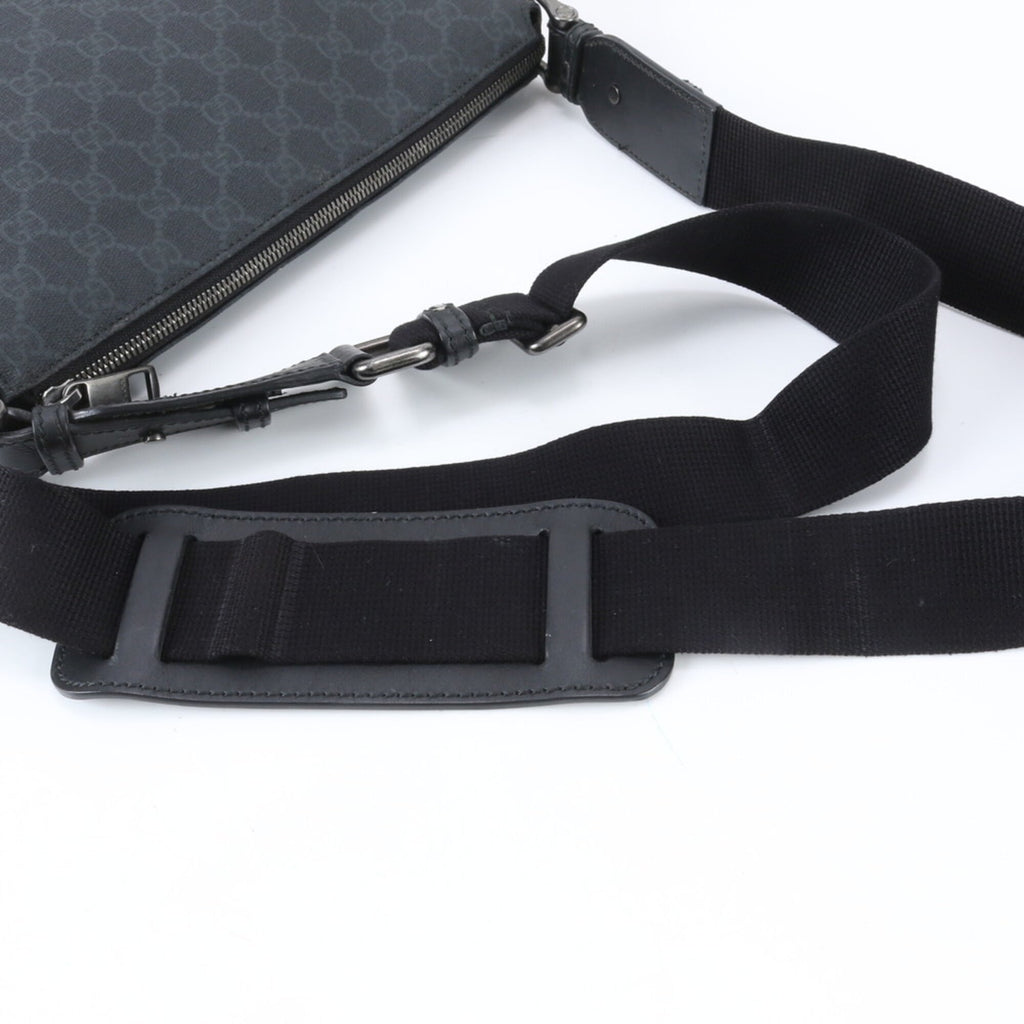 Gucci Black Navy Leather Coated Canvas Messenger Bag Shoulder Bag (Pre-Owned)