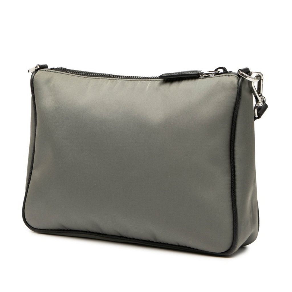 Prada Black Gray Nylon Leather Shoulder Bag