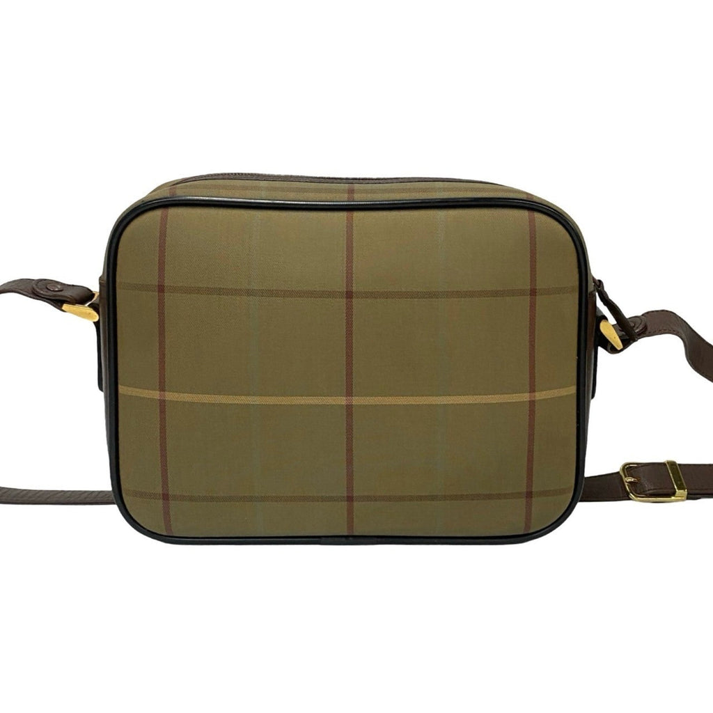 Burberry Brown Khaki Leather Canvas Pochette Shoulder Bag