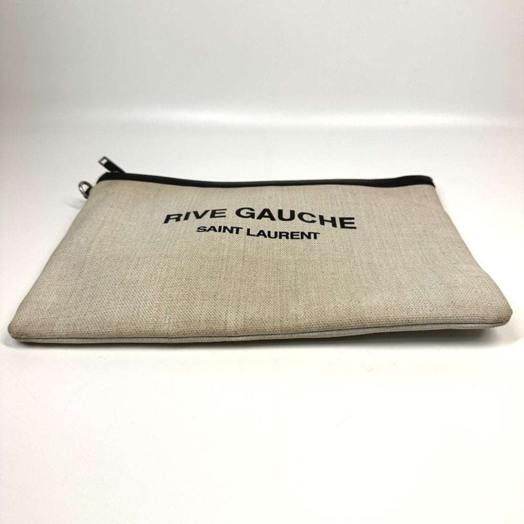 Saint Laurent Black Gray Coated Canvas Leather Clutch Bag Pouch (Pre-Owned)
