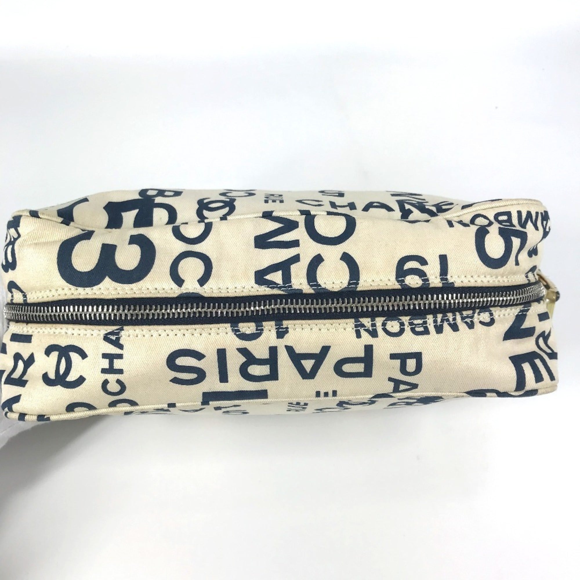 Chanel Navy White Canvas Clutch Bag