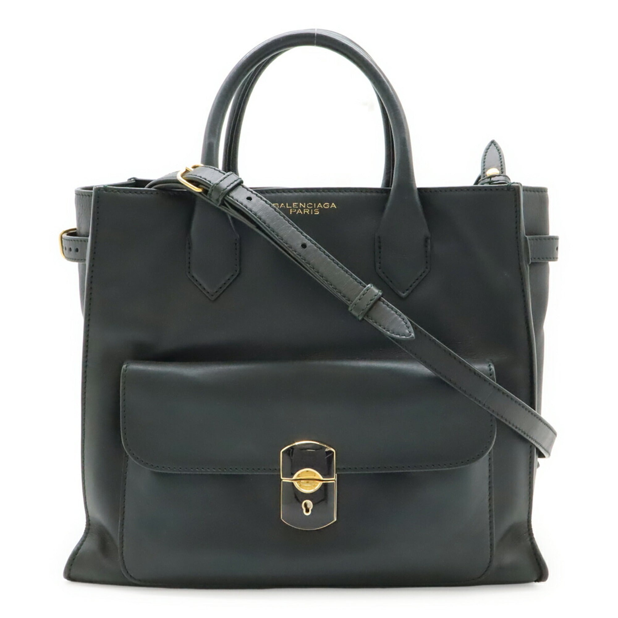 Balenciaga Dark Green Leather Handbag Shoulder