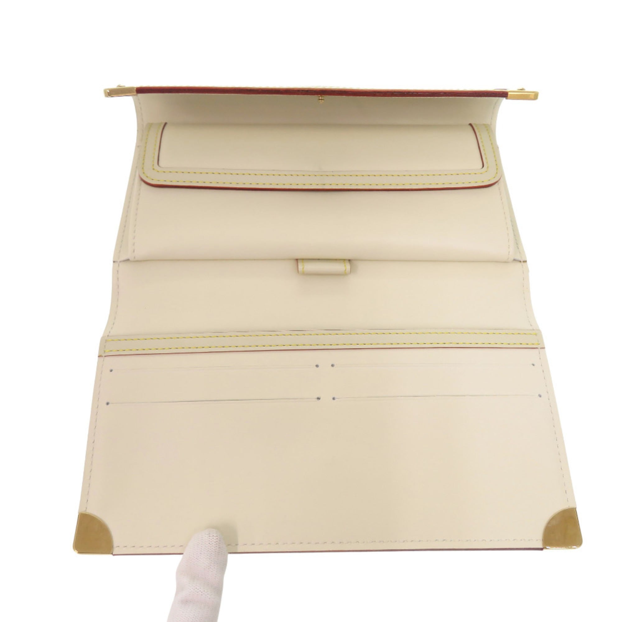 Louis Vuitton White Leather Long Wallet (Tri-Fold)