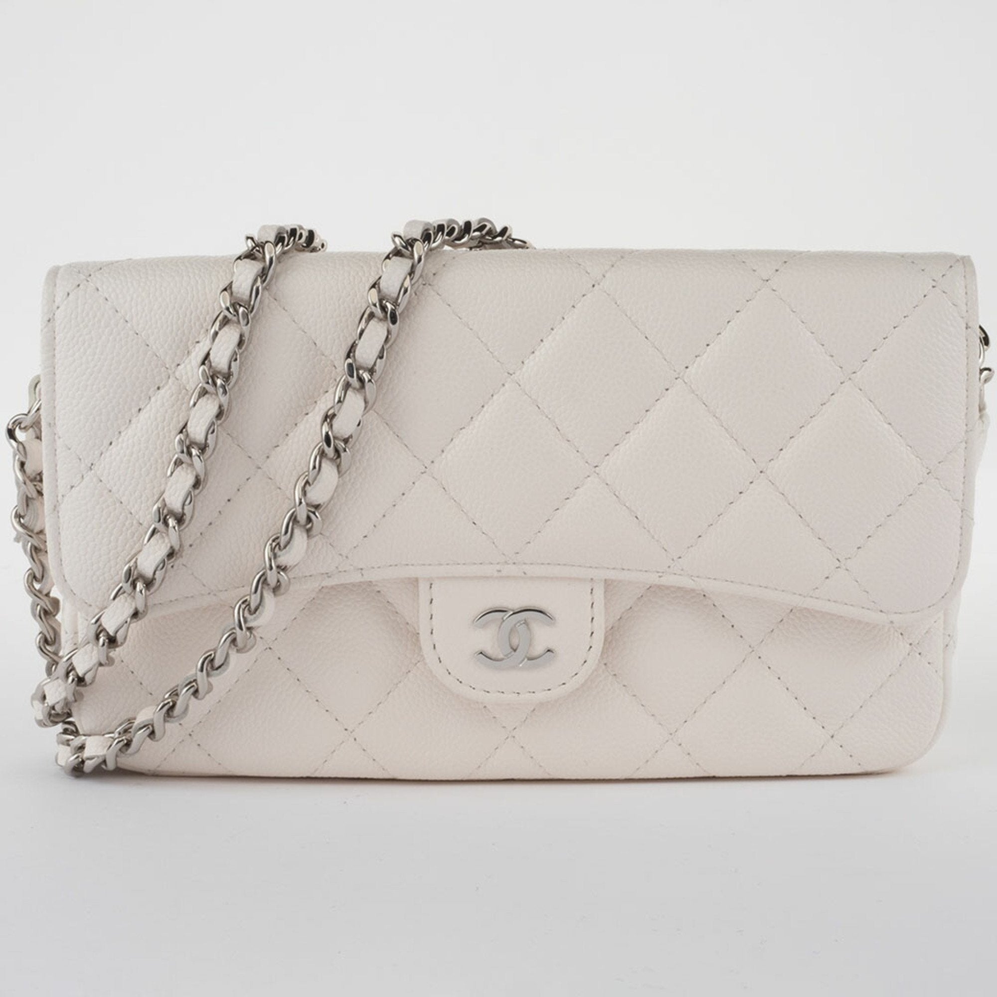 Chanel Matelasse White Caviar Leather Shoulder Bag