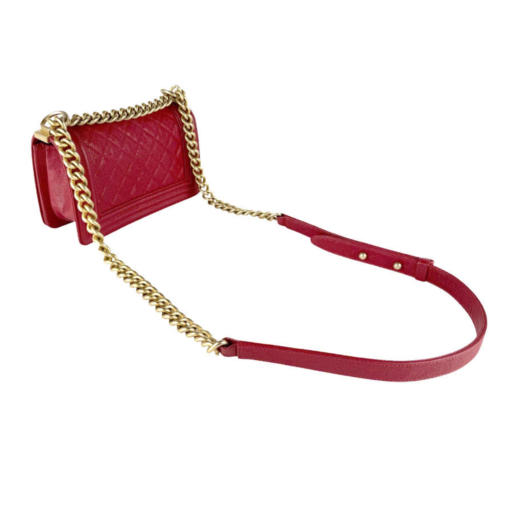 Chanel Gold Red Color Grained Calfskin Metal Shoulder Bag