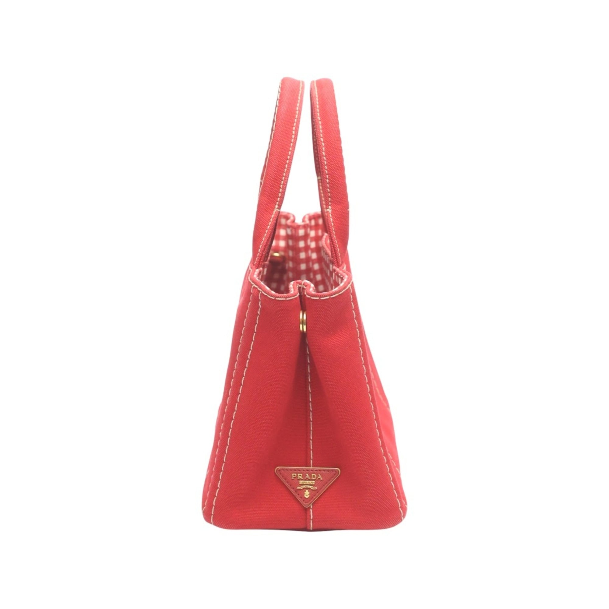 Prada Red Color Canvas Tote Bag