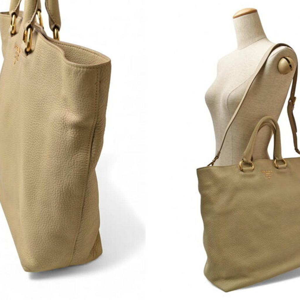 Prada Beige Leather Shoulder Bag Tote Bag