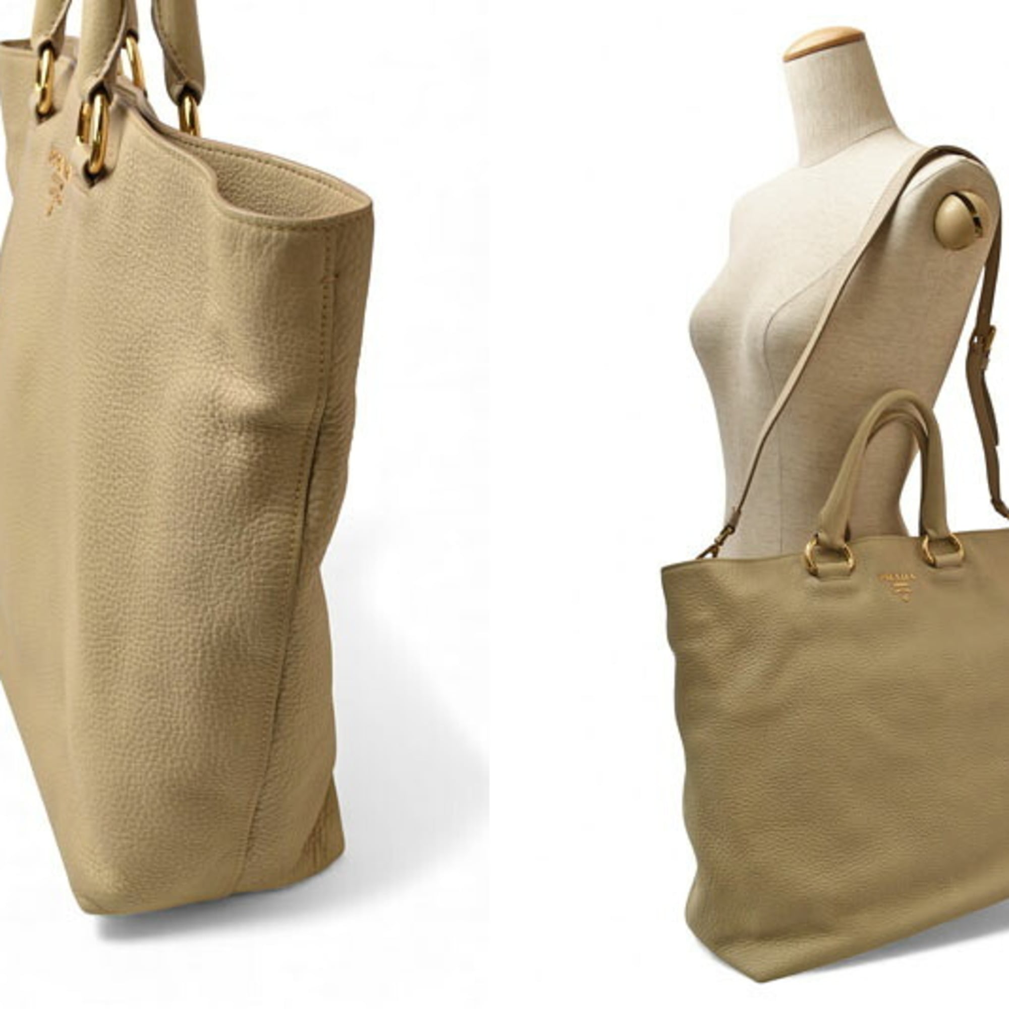 Prada Beige Leather Shoulder Bag Tote Bag