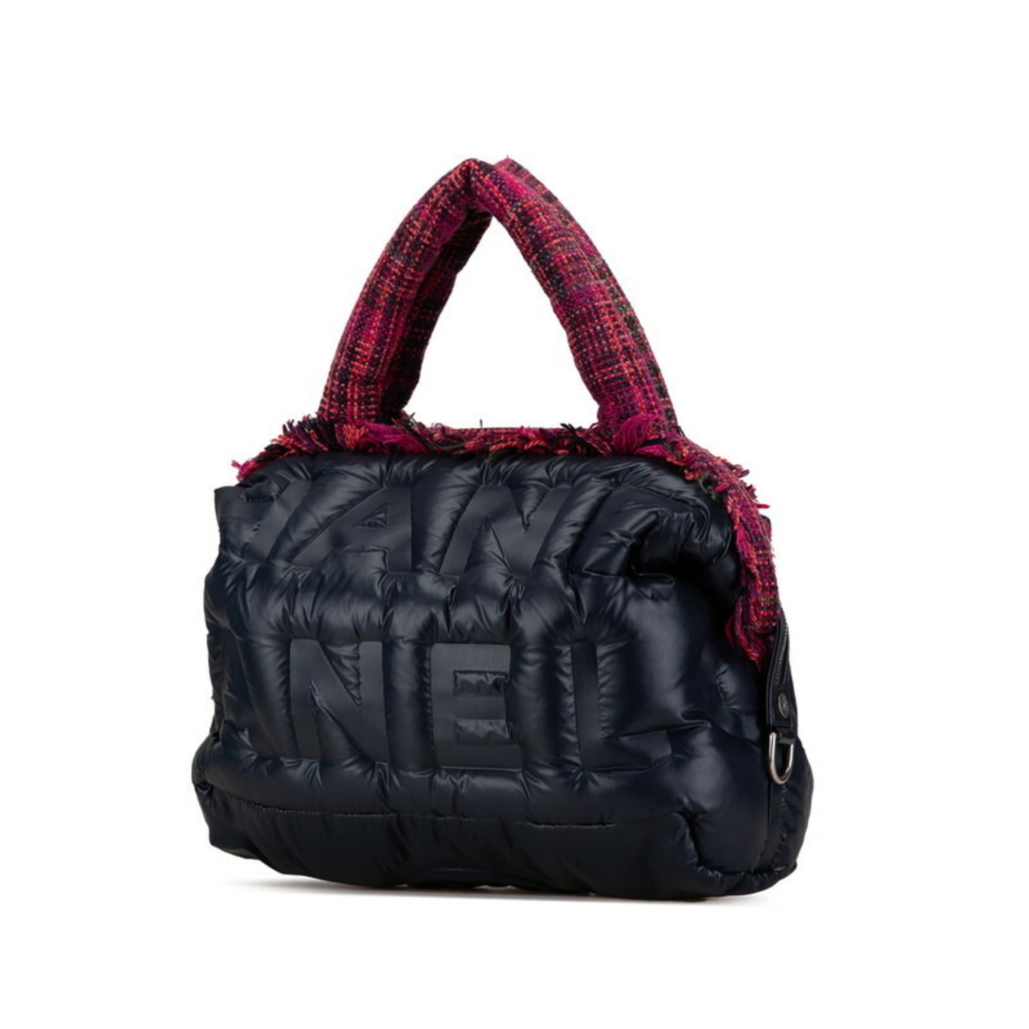 Chanel Navy Pink Nylon Wool Handbag Shoulder Bag