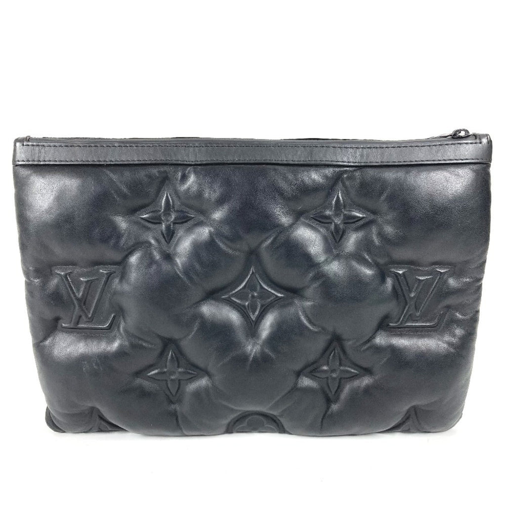 Louis Vuitton Black Noir Leather Clutch Bag Pochette Pouch