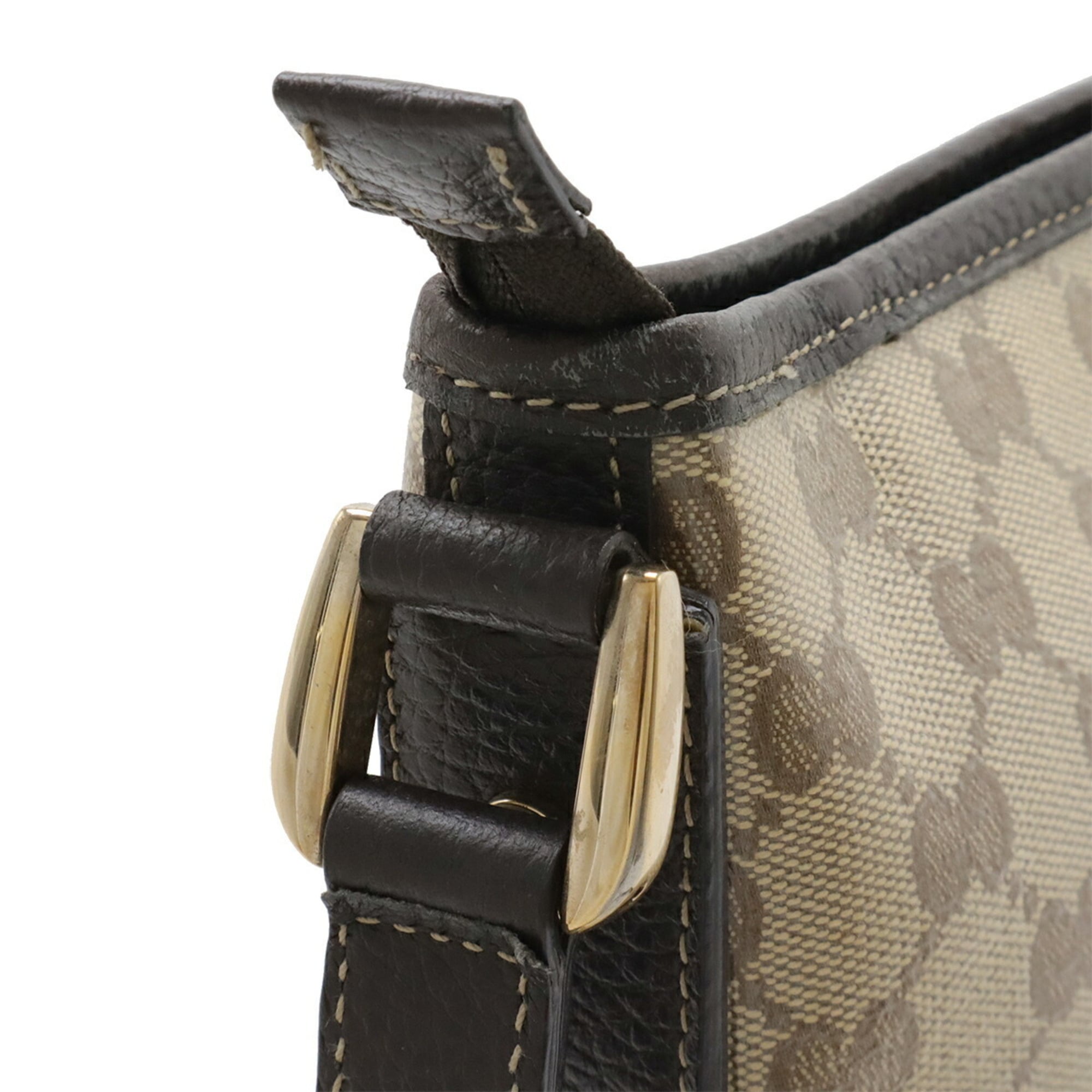 Gucci Beige Dark Brown Gg Crystal Coated Canvas Leather Shoulder Bag (Pre-Owned)