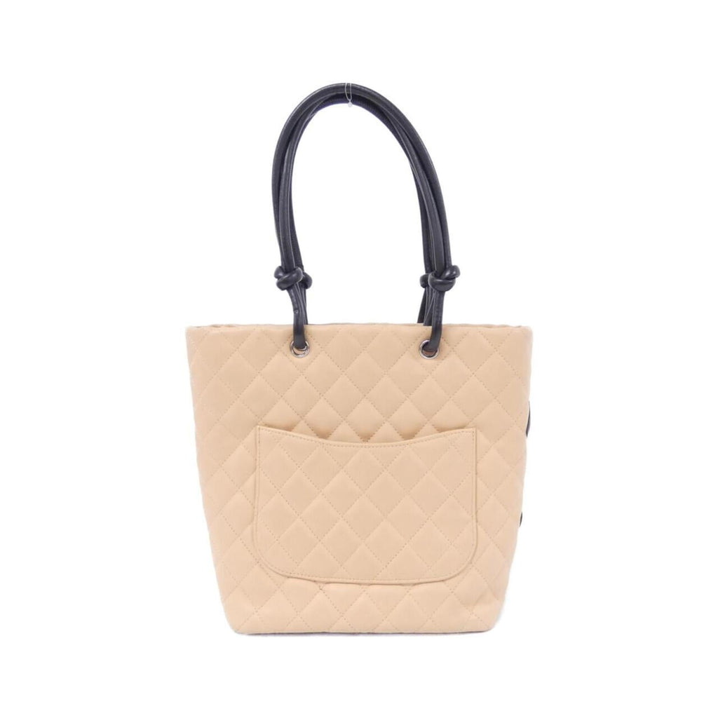 Chanel Beige Black Leather Handbag