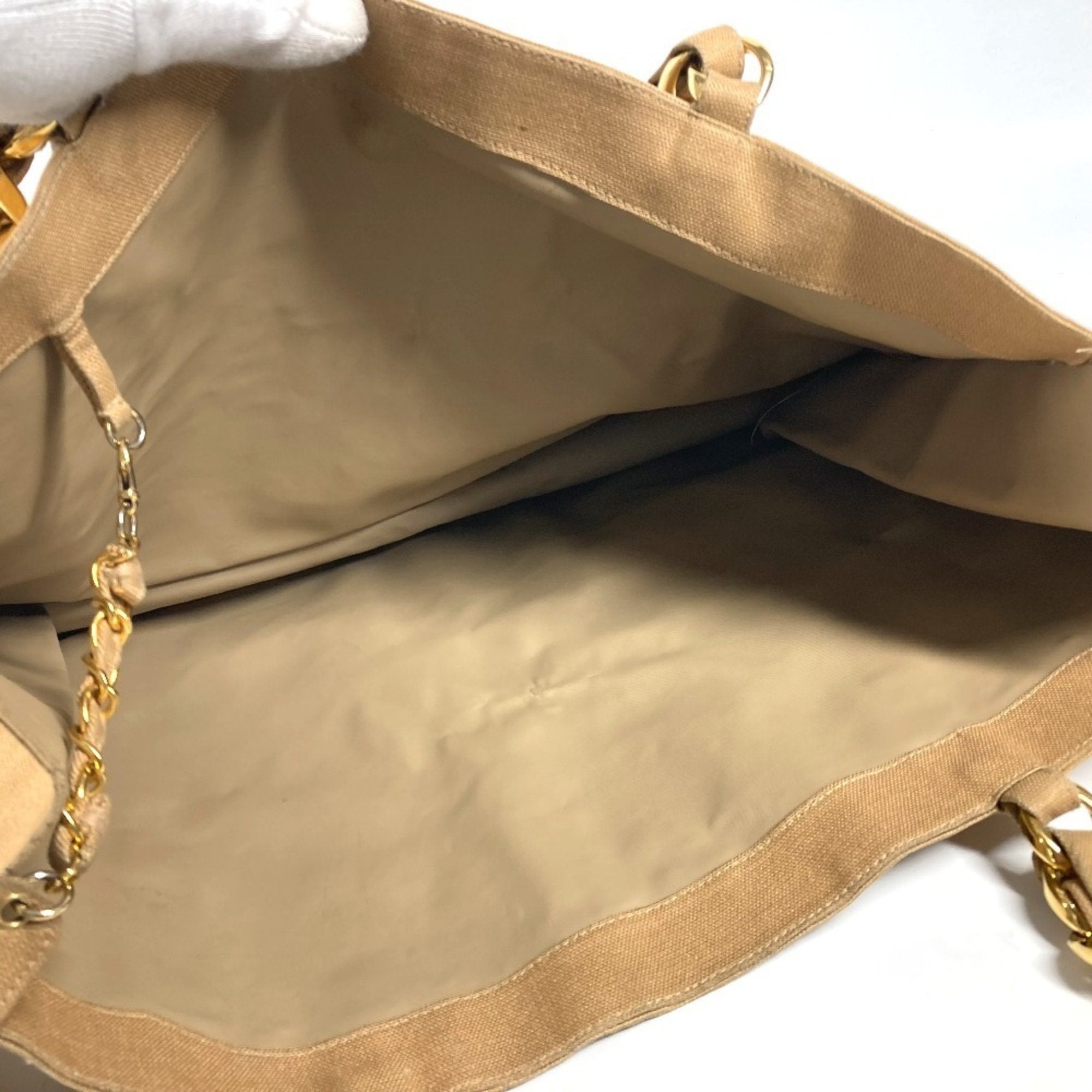 Chanel Beige Black Canvas Shoulder Bag Tote Bag