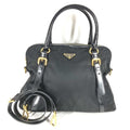 Prada Black Leather Nylon Handbag Shoulder Bag Tote Bag