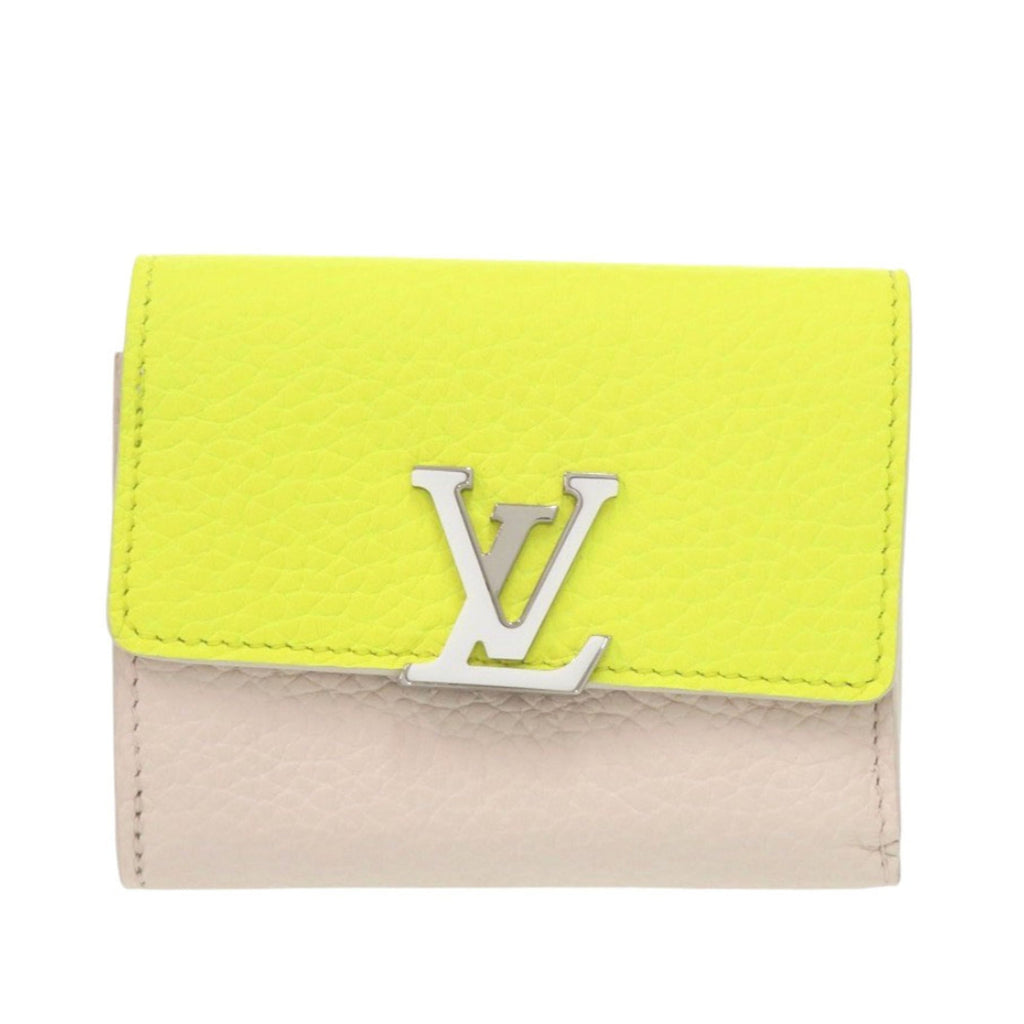 Louis Vuitton Beige Yellow Leather Wallet (Tri-Fold)
