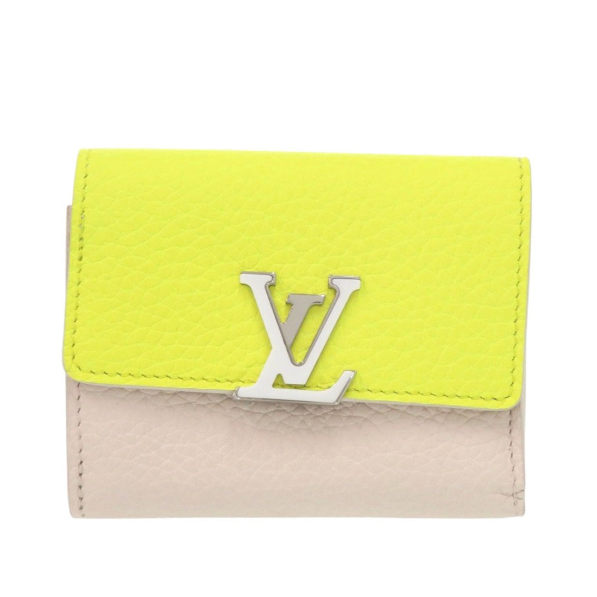 Louis Vuitton Beige Yellow Leather Wallet (Tri-Fold)
