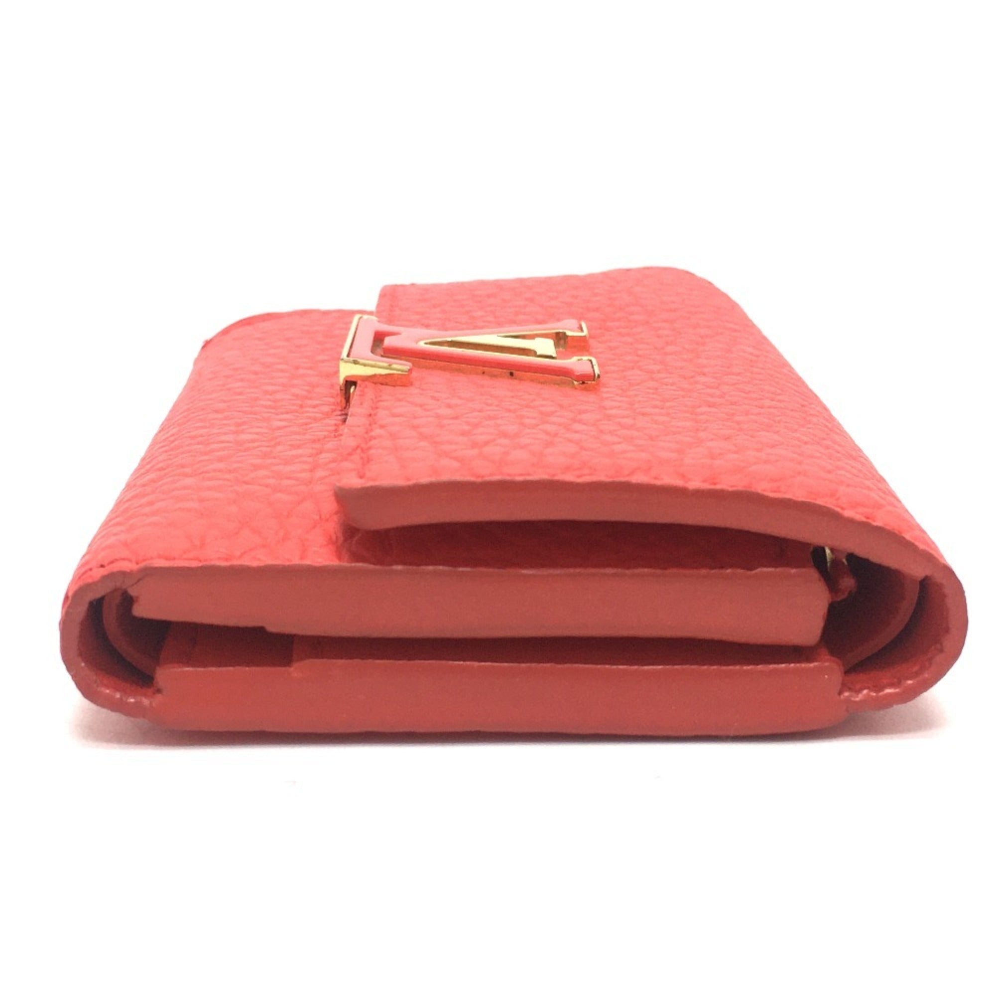 Louis Vuitton Red Color Leather Wallet (Tri-Fold)