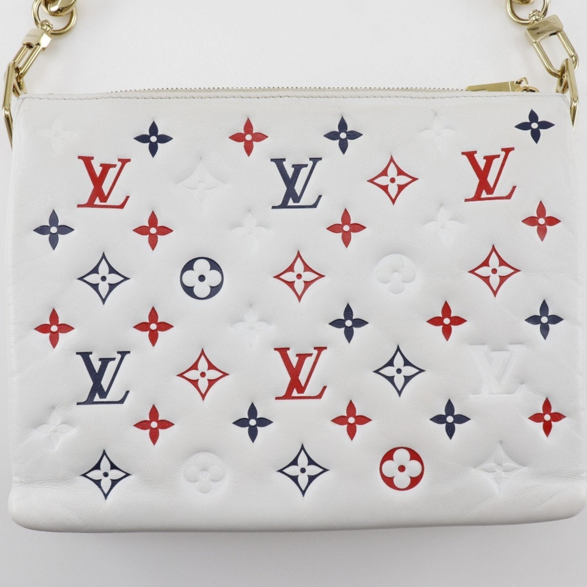 Louis Vuitton Navy Red Color White Leather Shoulder Bag