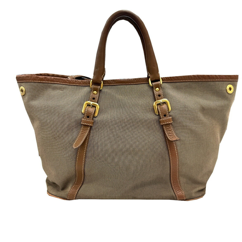 Prada Beige Canvas Leather Shoulder Bag