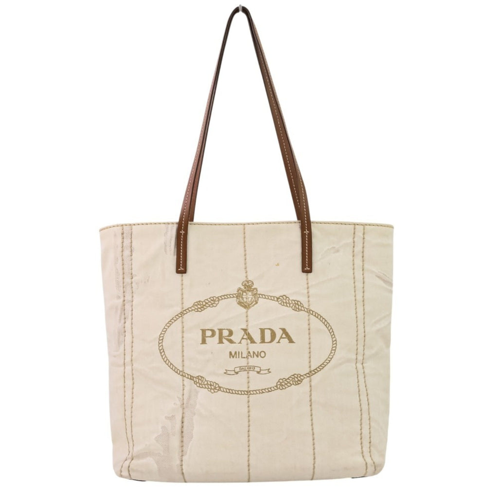 Prada Brown Off-White Coated Canvas Tote Bag