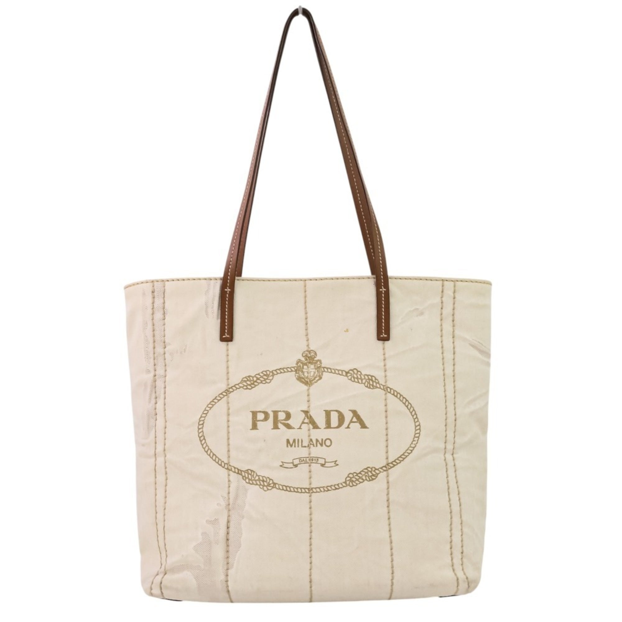 Prada Brown Off-White Coated Canvas Tote Bag