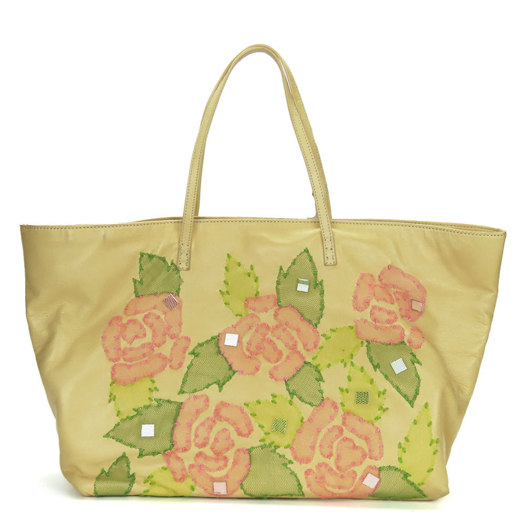 Fendi Beige Pink Green Leather Tote Bag