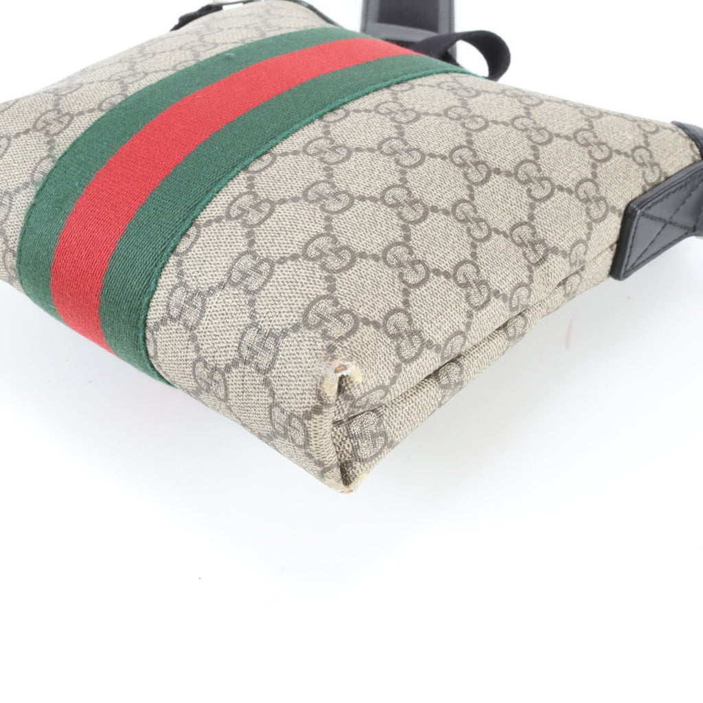 Gucci Beige Black Red Color Leather Coated Canvas Messenger Bag Shoulder Bag (Pre-Owned)