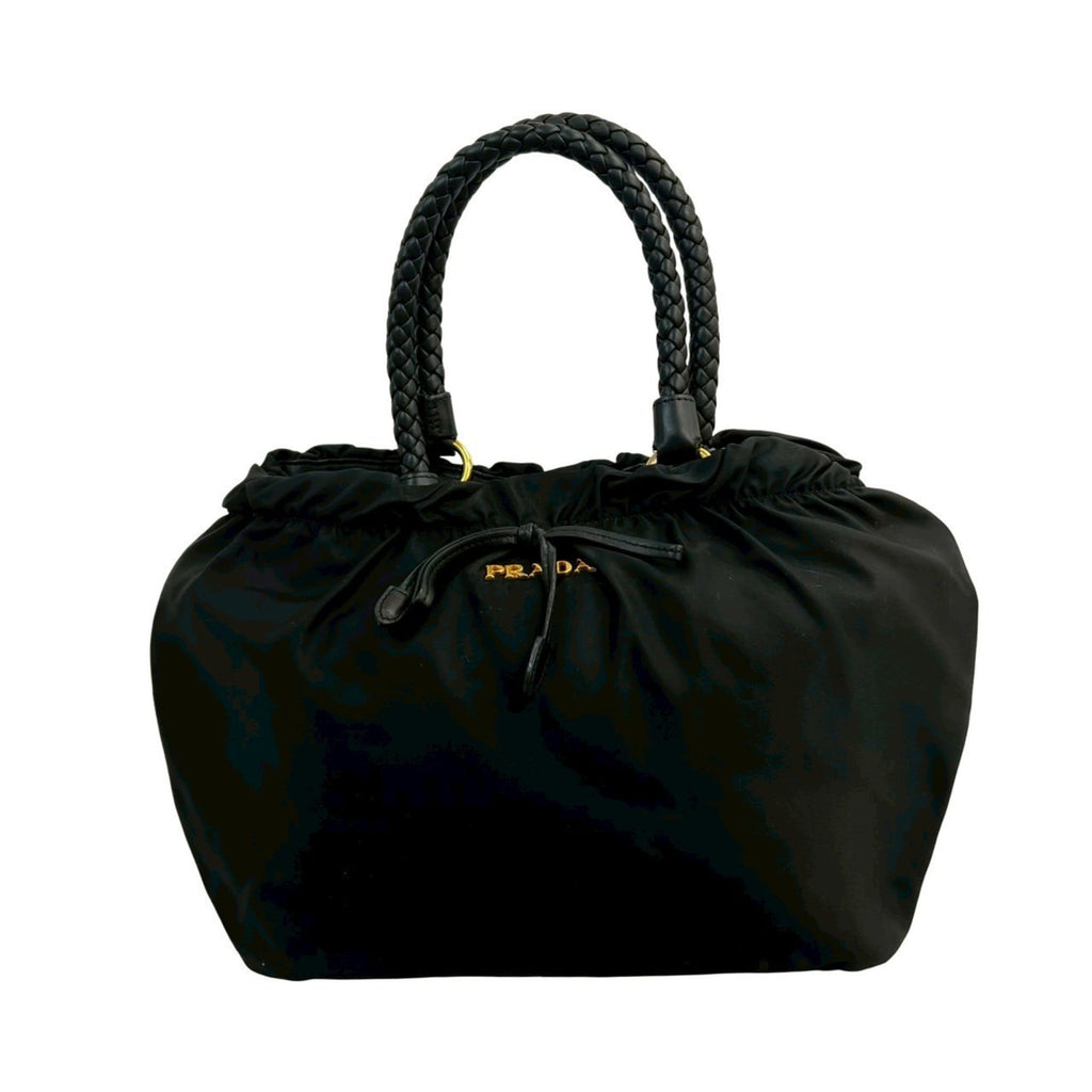 Prada Black Nylon Leather Handbag Shoulder Bag