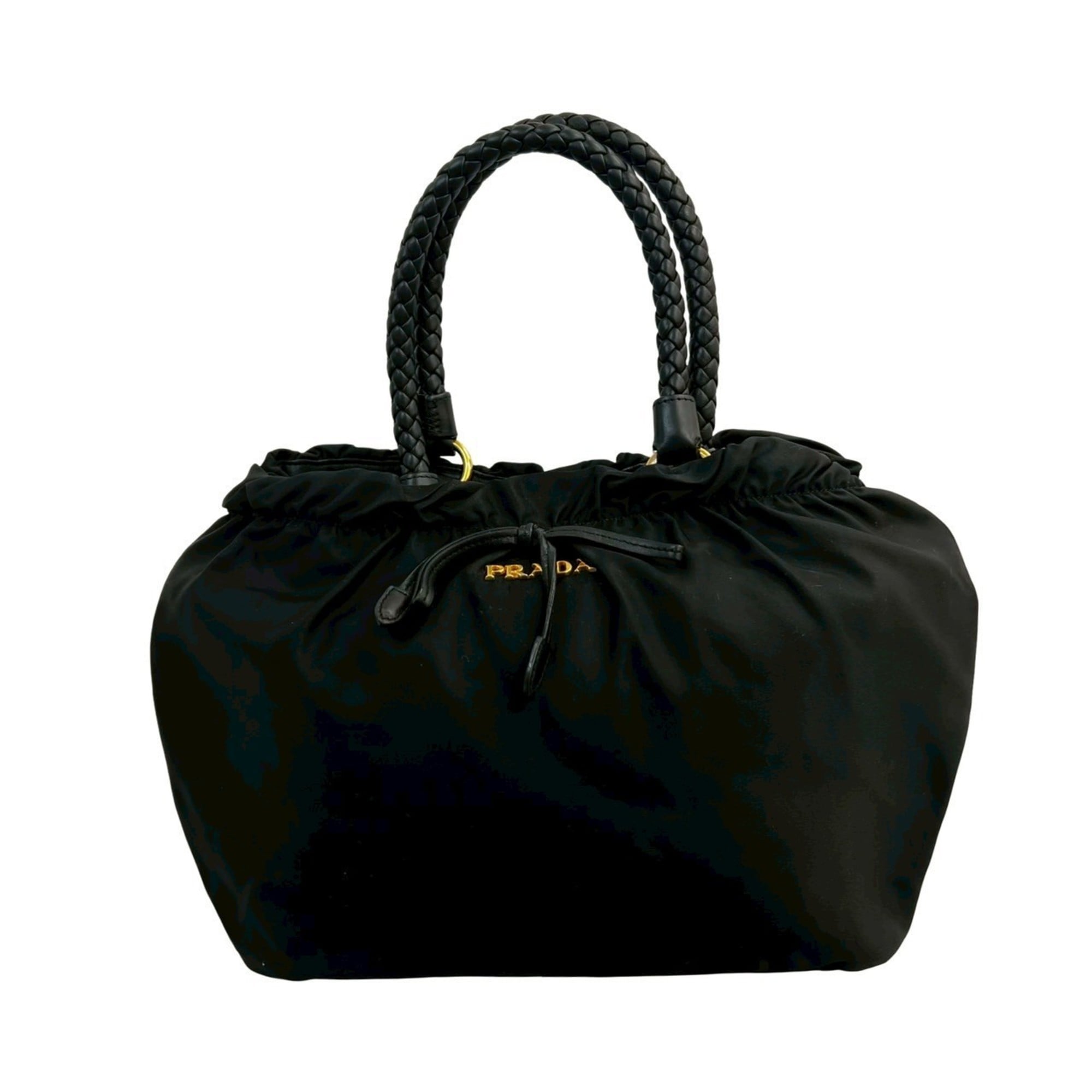 Prada Black Nylon Leather Handbag Shoulder Bag