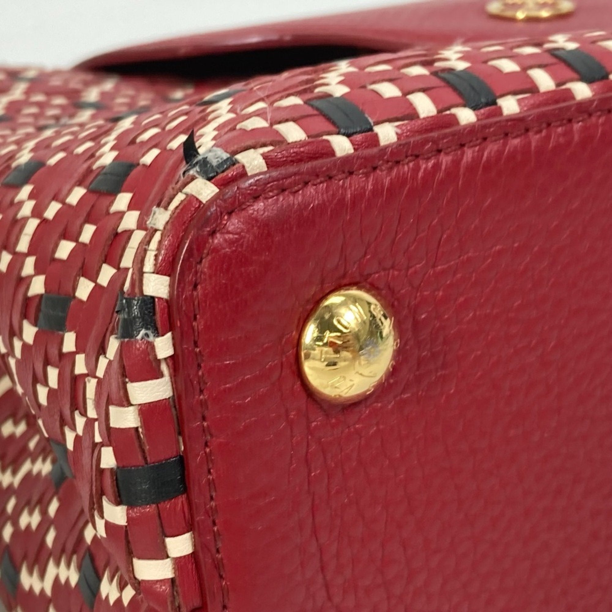 Louis Vuitton Black Red Color Leather Handbag