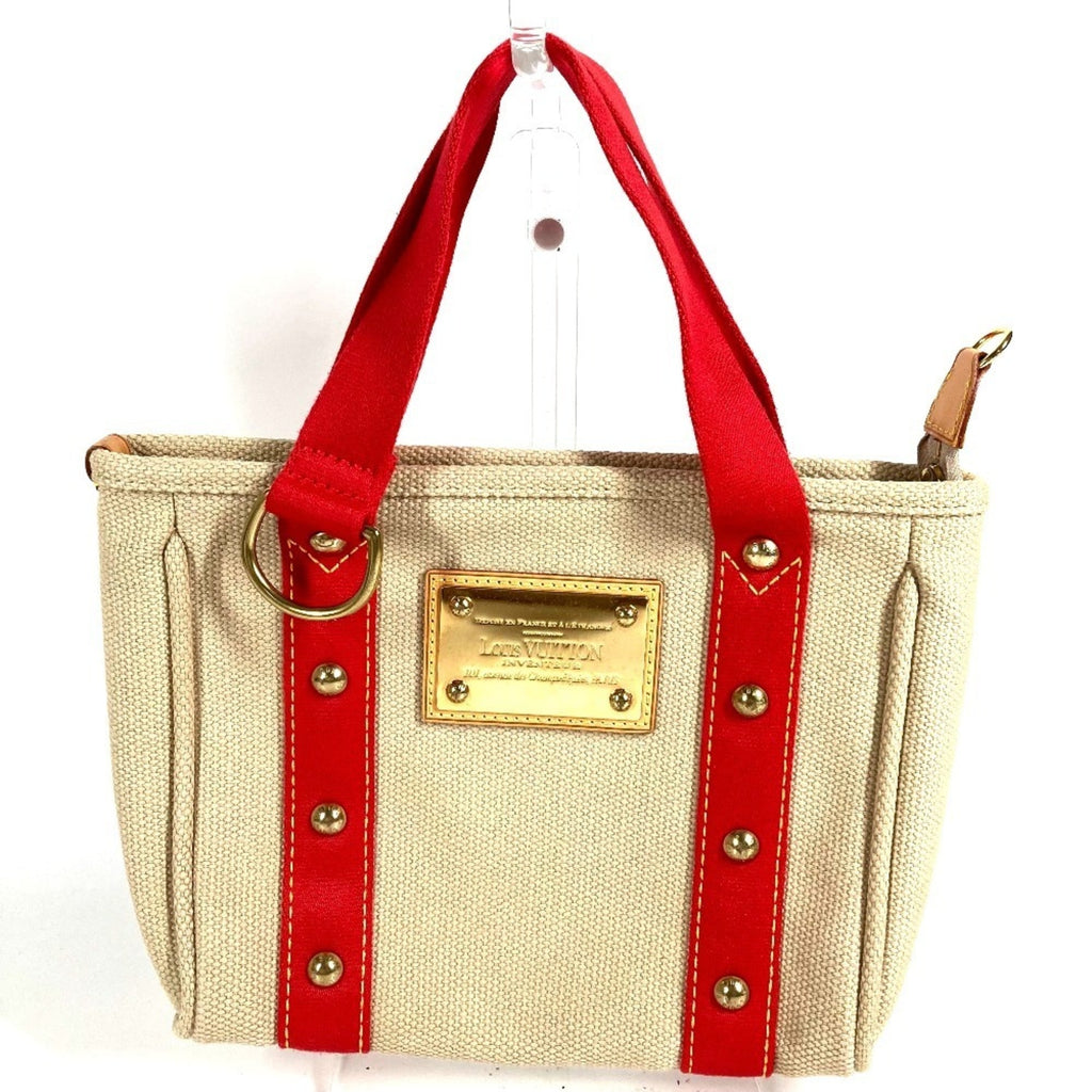 Louis Vuitton Beige Red Color Canvas Handbag Tote Bag