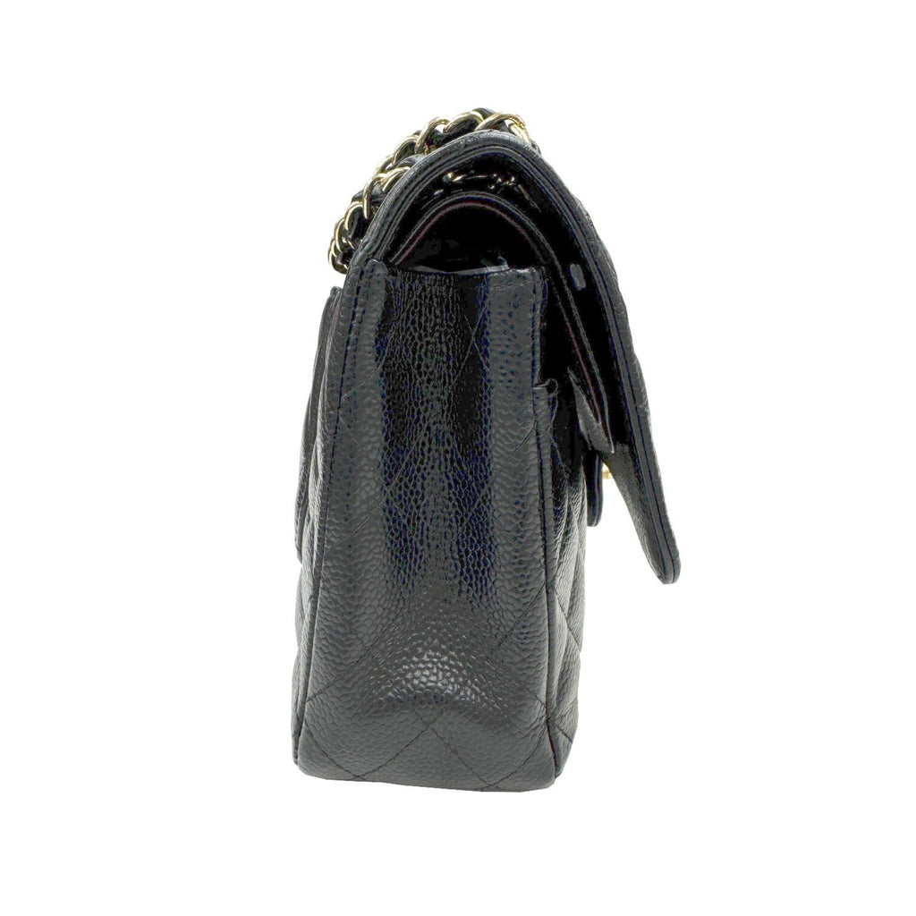 Chanel Gold Black Grained Calfskin Leather Chain/Shoulder Wallet