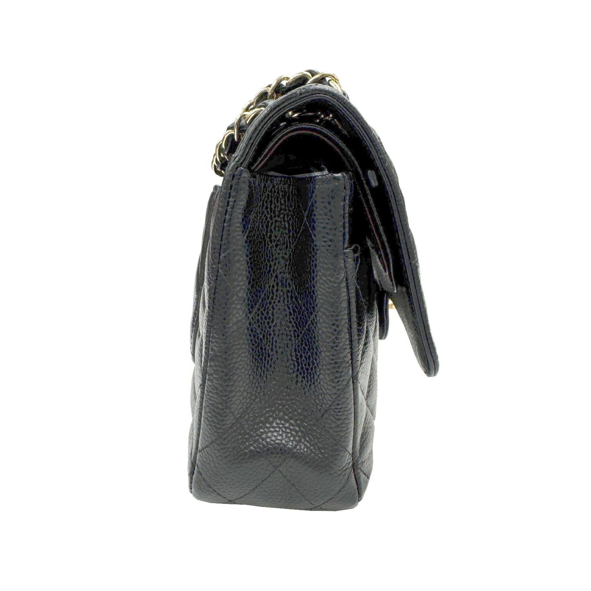 Chanel Gold Black Grained Calfskin Leather Chain/Shoulder Wallet