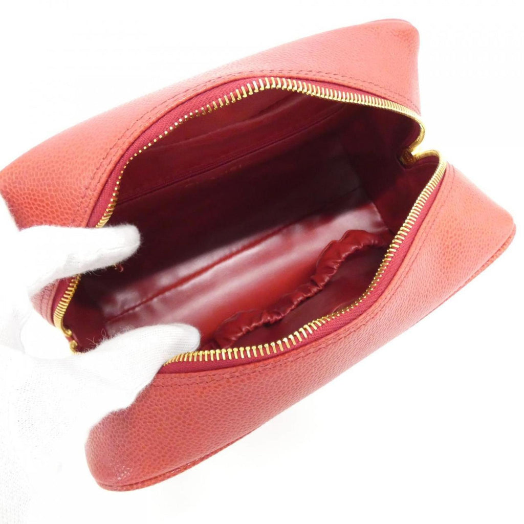 Chanel Red Color Grained Calfskin Pouch