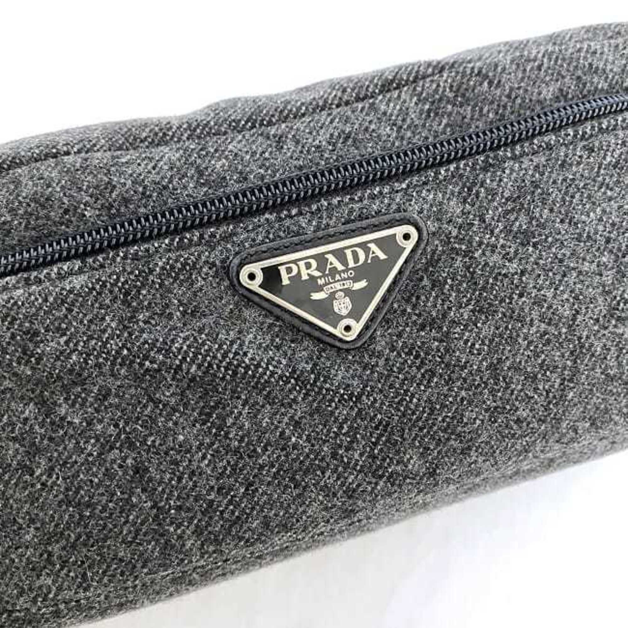 Prada Gray Tweed Wool Nylon Pouch