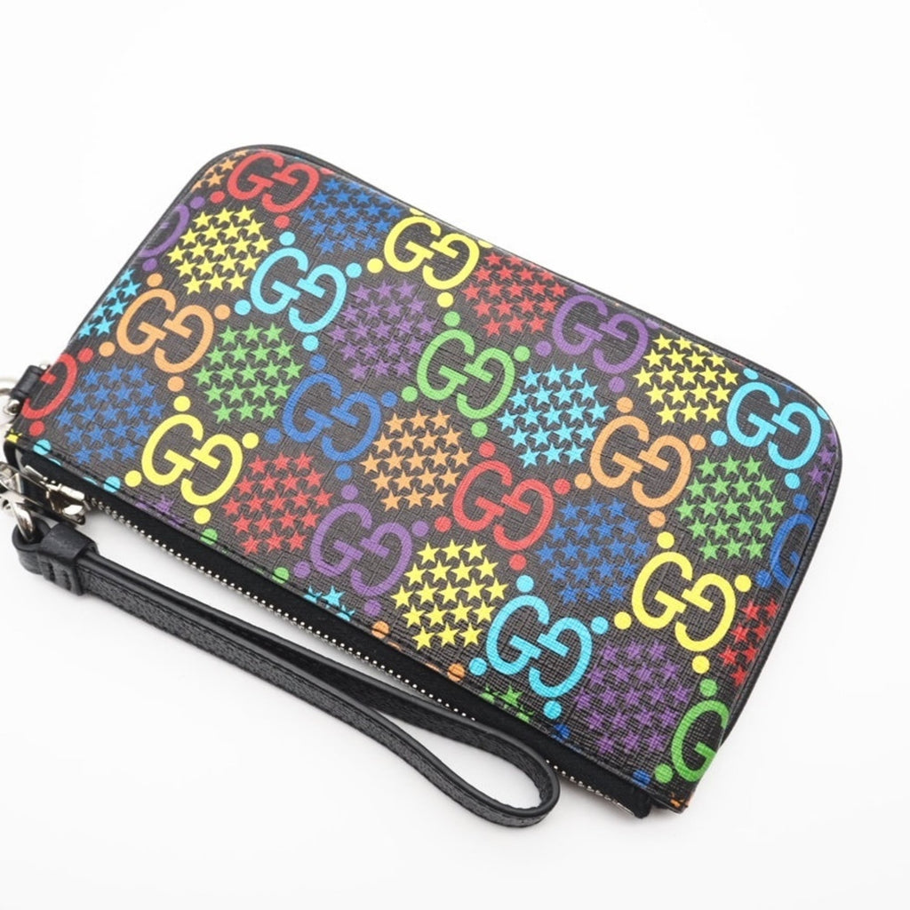 Gucci Black Coated Canvas Leather Clutch Bag Pouch (Pre-Owned)