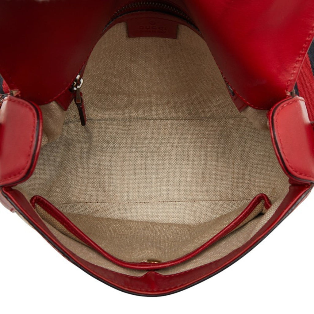 Gucci Beige Red Color Canvas Leather Shoulder Bag (Pre-Owned)