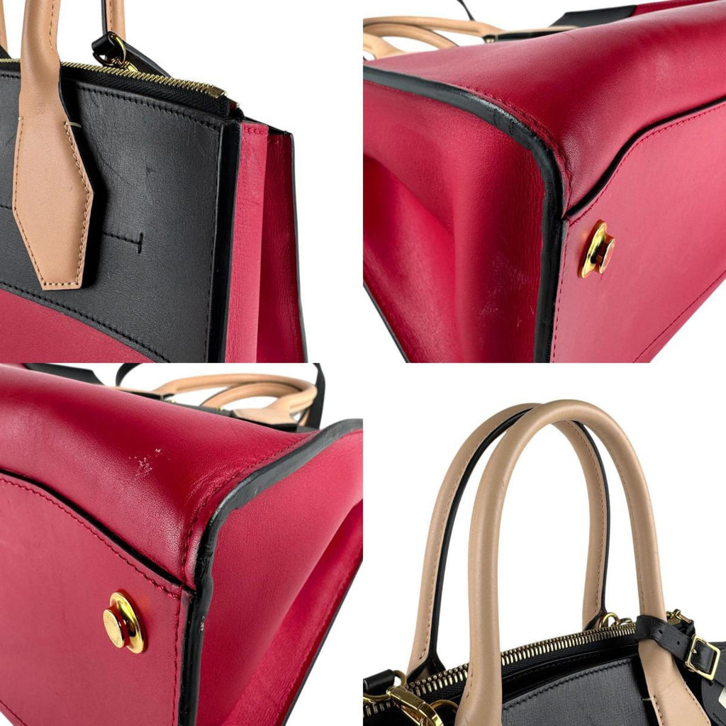 Louis Vuitton Beige Black Red Color Leather Handbag Shoulder Bag