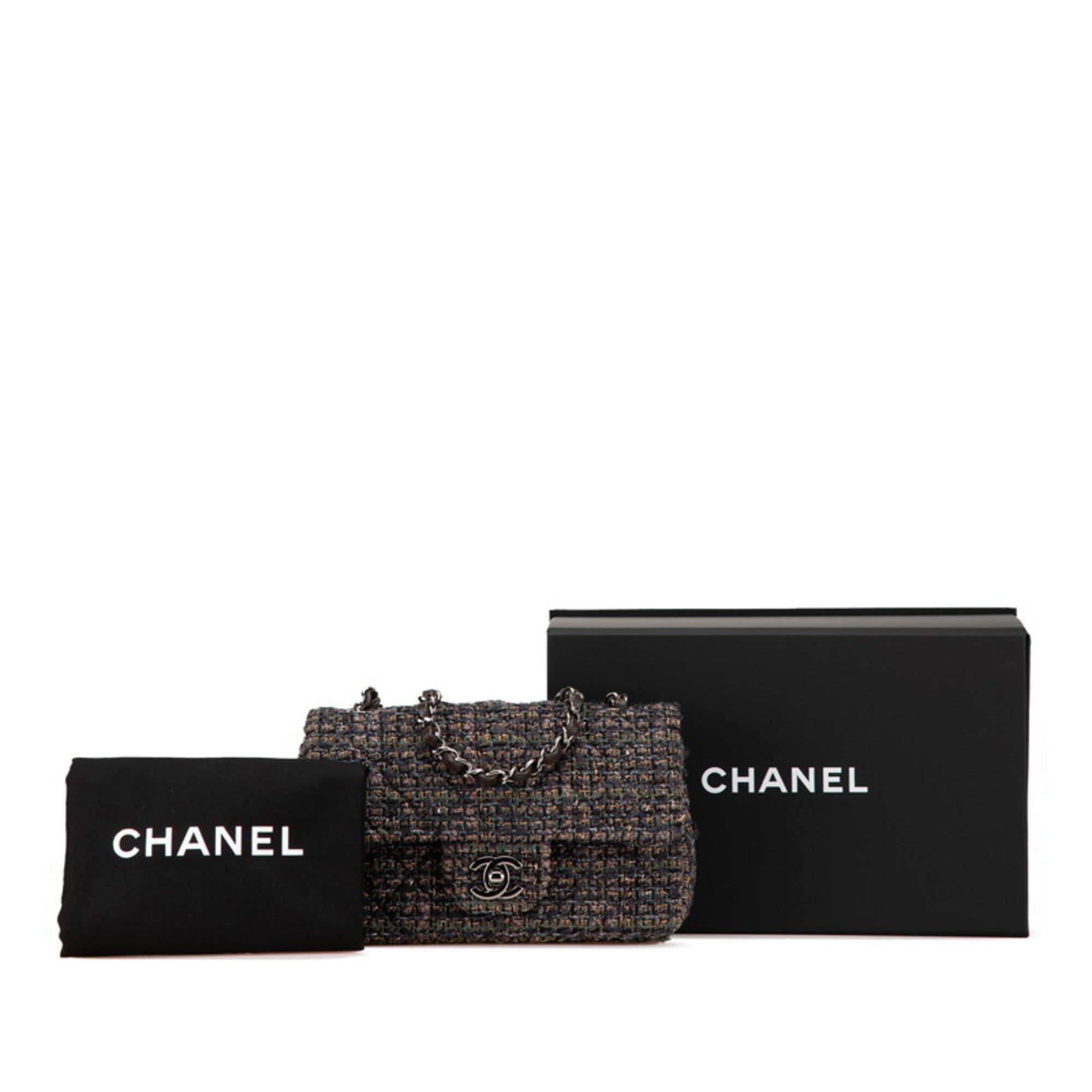 Chanel Gray Tweed Leather Shoulder Bag