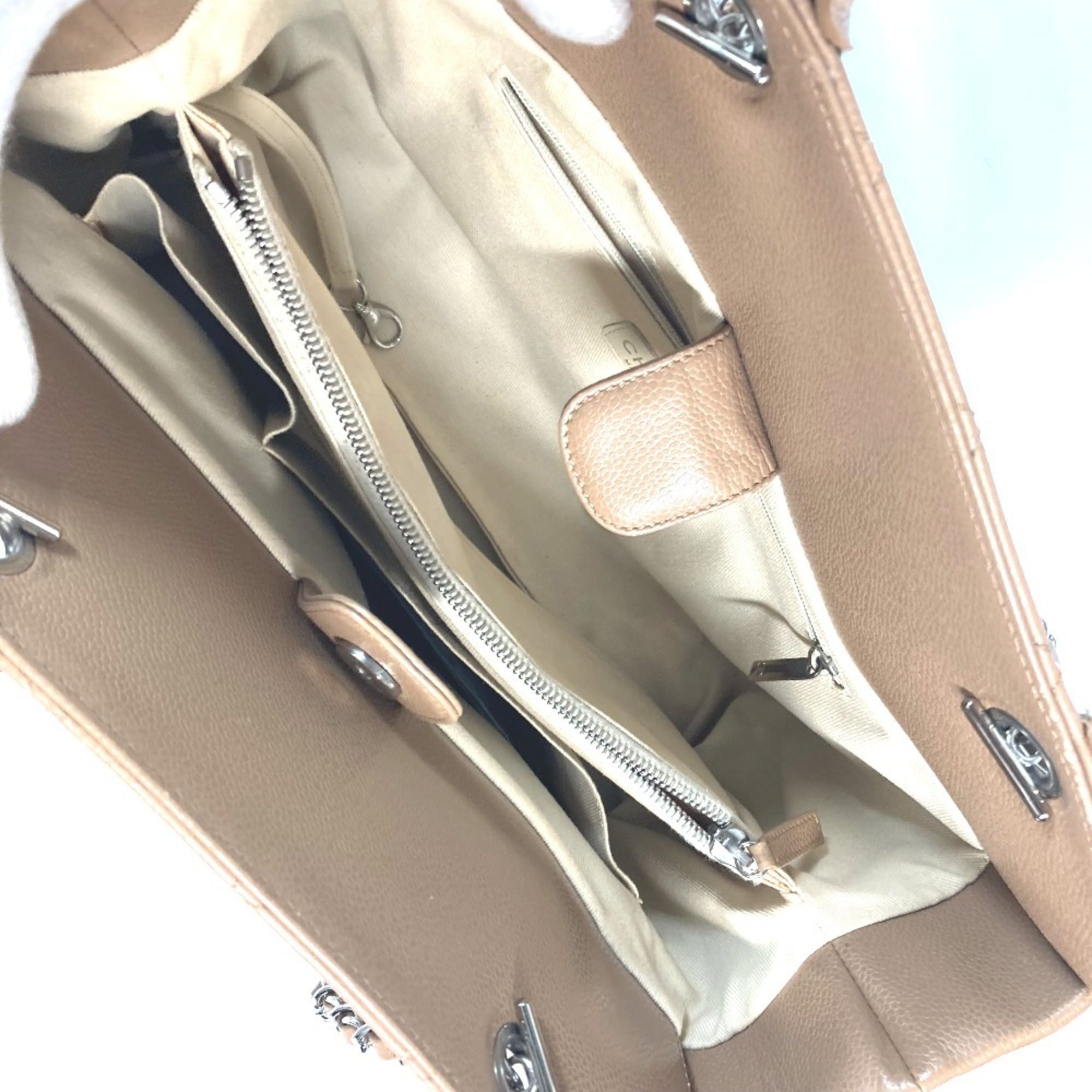 Chanel Beige Grained Calfskin Shoulder Bag Tote Bag